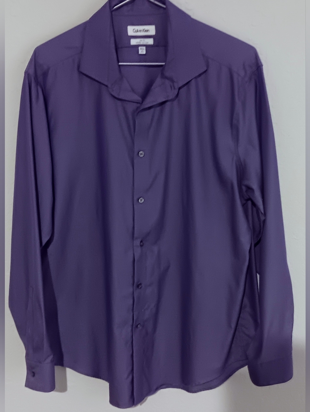 Calvin Klein Shirt Mens 17_34/35 Purple Slim Fit Infinite Non Iron Dress Button